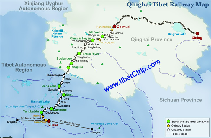 Qinghai to Tibet train travel Map, Xi'ning to Lhasa Railway Travel Maps